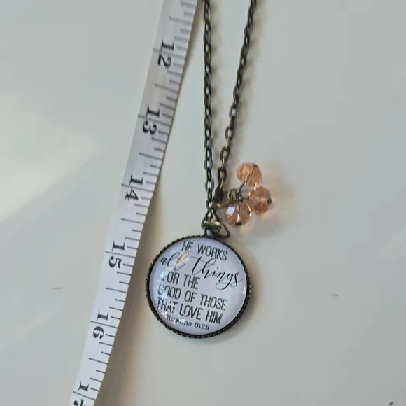 Inspirational Pendant Necklace with Pink Beads - Picture 5 of 6
